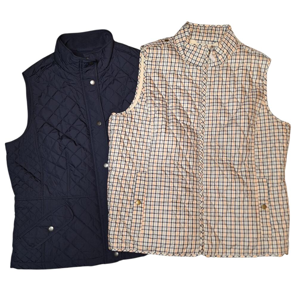 Talbots bundle of NWOT Women's XL quilted puffer vests plaid & Navy fullzip - Picture 9 of 9